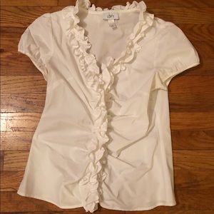 White button down ruffle shirt